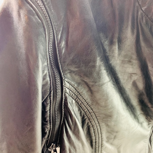 Ted Baker leather jacket size 2 genuine leather 100% lamb shearling fur collar - Picture 9 of 15